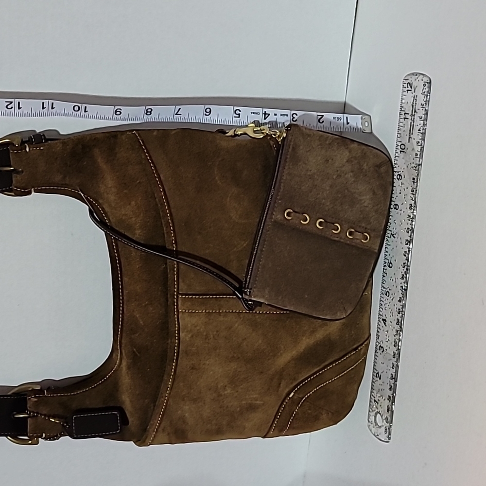 Coach Brown leather and suede crossbody purse with matching coin purse.